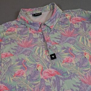 Bad Birdie Mens Golf Polo Shirt Size XL Flamingo Tropical Floral Stretch